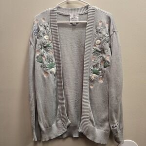 Harry Potter Women's Gray Floral‎ Embroidered Hogwarts Open Front Cardigan S/M